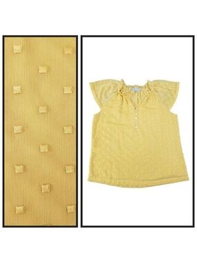 Daniel Rainn Yellow Swiss Dot Blouse PM Ruffle Sleeve Boho Top